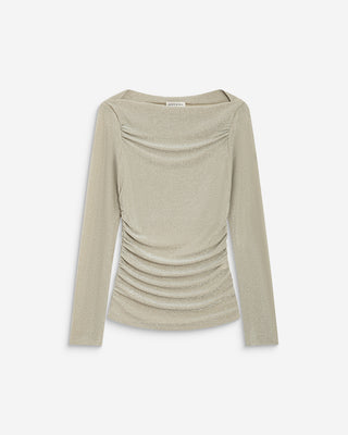 Top drapé ajusté en lurex manches longues gold Beaumont