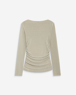 Top drapé ajusté en lurex manches longues gold Beaumont