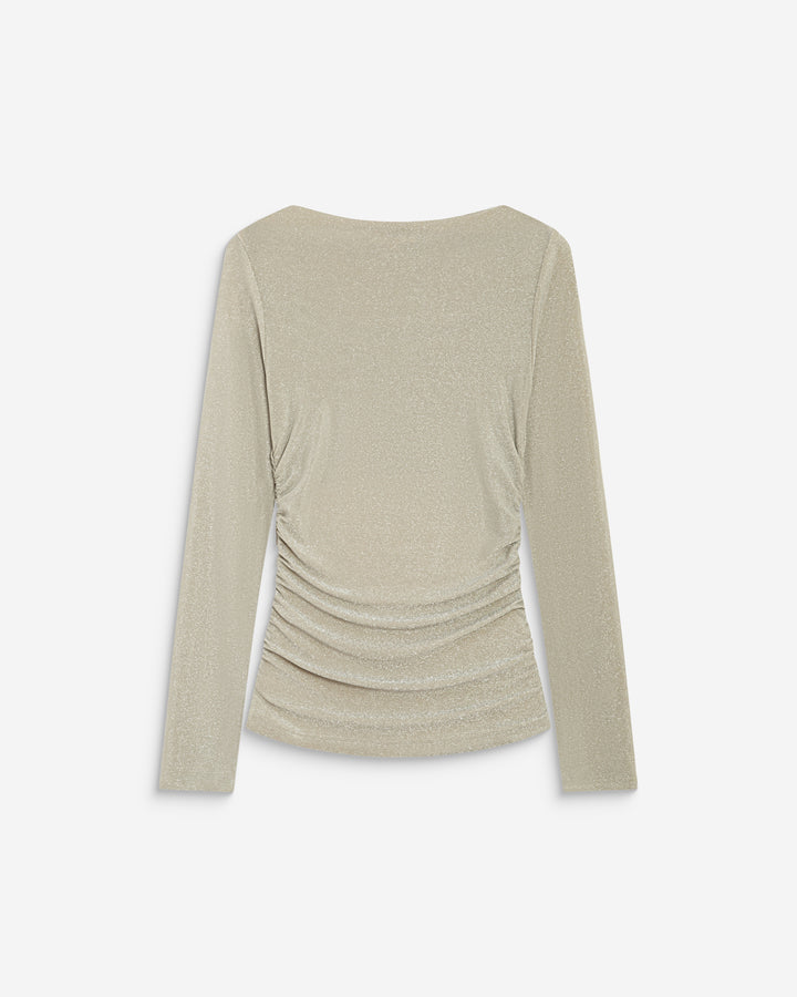 Top drapé ajusté en lurex manches longues gold Beaumont