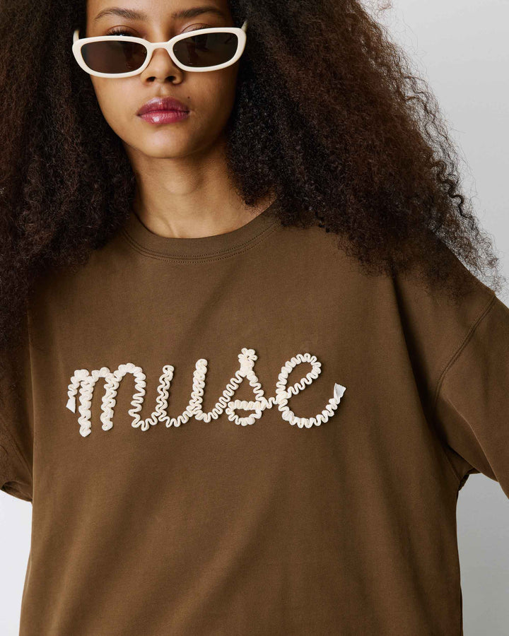T-shirt oversize en coton à message brodé olive Borys