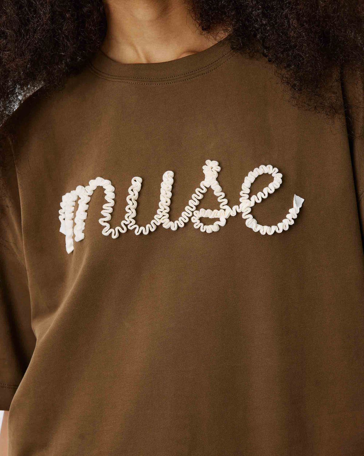 T-shirt oversize en coton à message brodé olive Borys