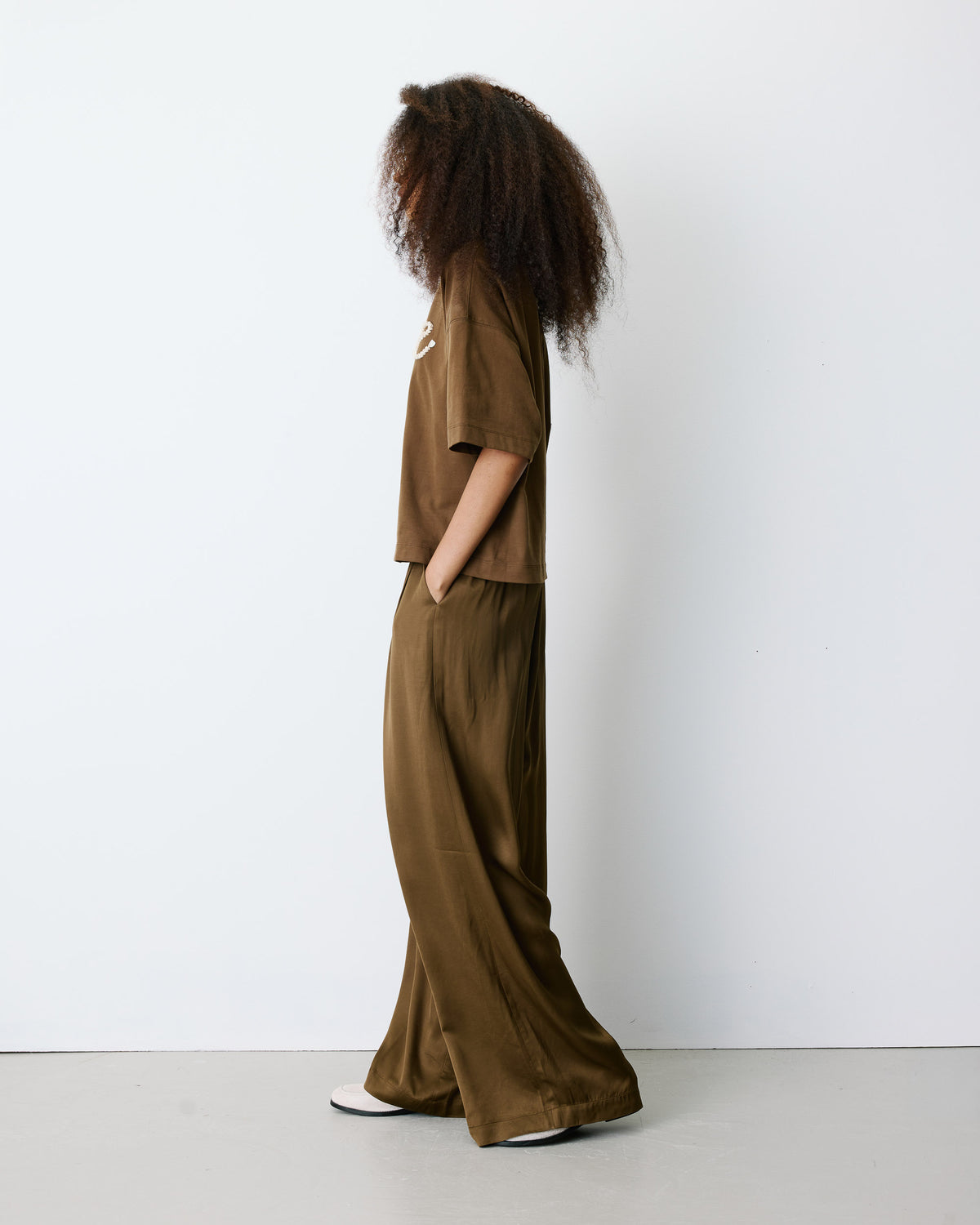 T-shirt oversize en coton à message brodé olive Borys