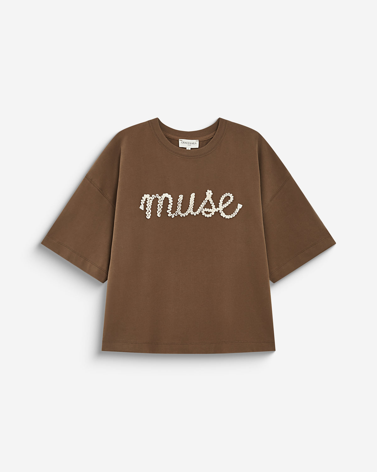 T-shirt oversize en coton à message brodé olive Borys