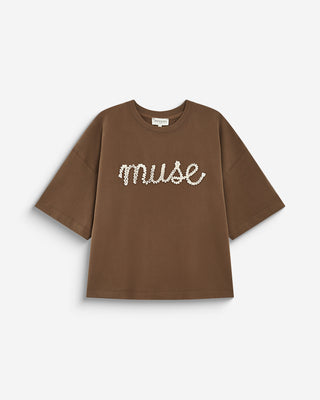 T-shirt oversize en coton à message brodé olive Borys