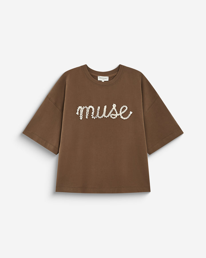 T-shirt oversize en coton à message brodé olive Borys