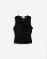 Top velours col V croisé sans manches noir Blitz