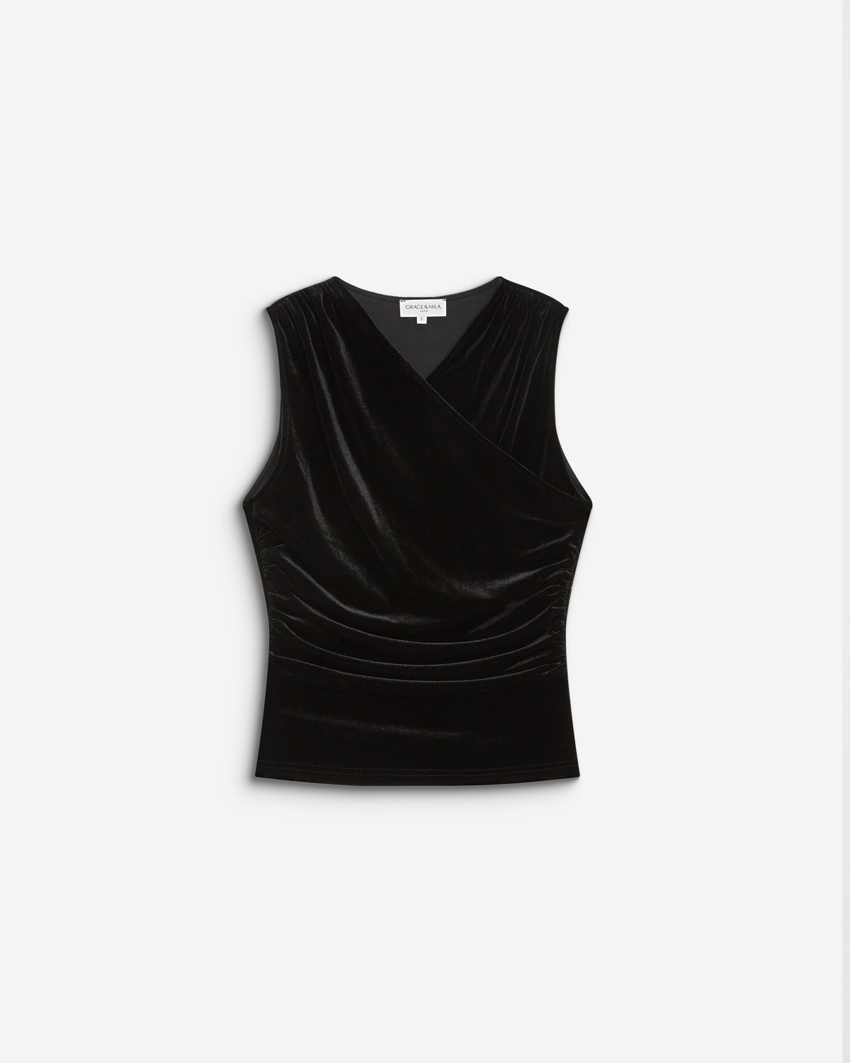 Top velours col V croisé sans manches noir Blitz