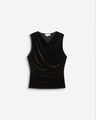 Top velours col V croisé sans manches noir Blitz