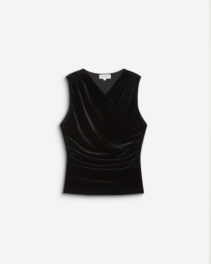 Top velours col V croisé sans manches noir Blitz