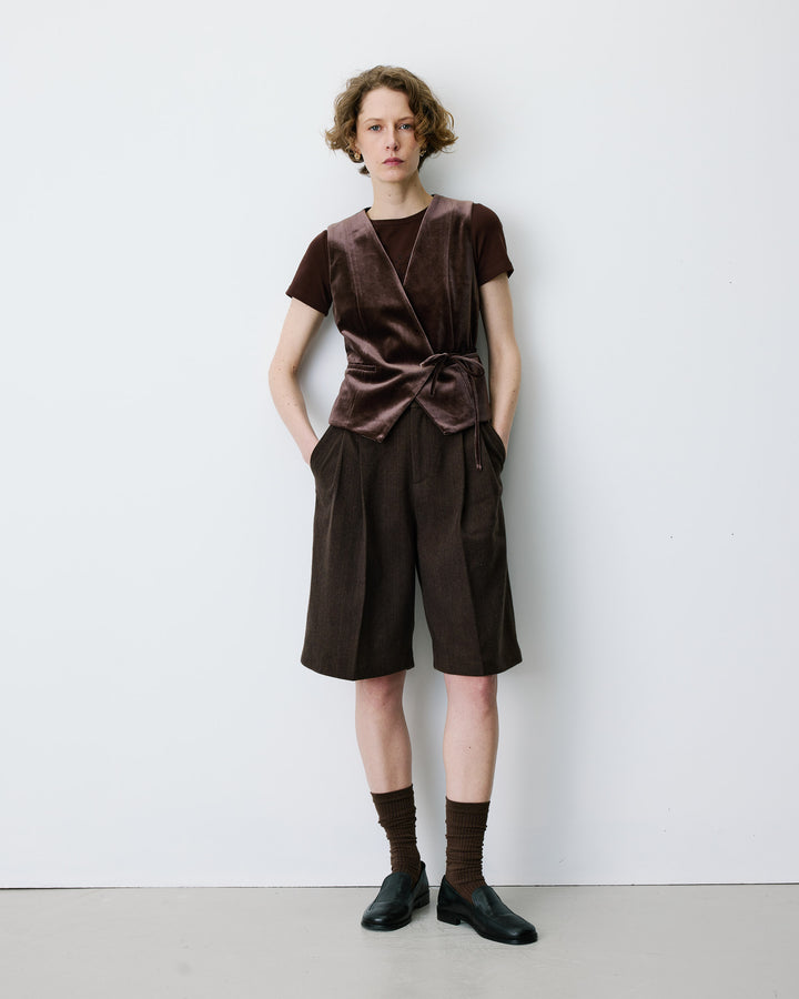 Gilet tailleur velours sans manches à nouer chocolat Benny