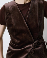 Gilet tailleur velours sans manches à nouer chocolat Benny