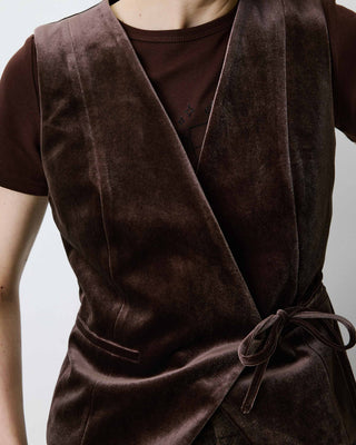 Gilet tailleur velours sans manches à nouer chocolat Benny