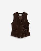 Gilet tailleur velours sans manches à nouer chocolat Benny