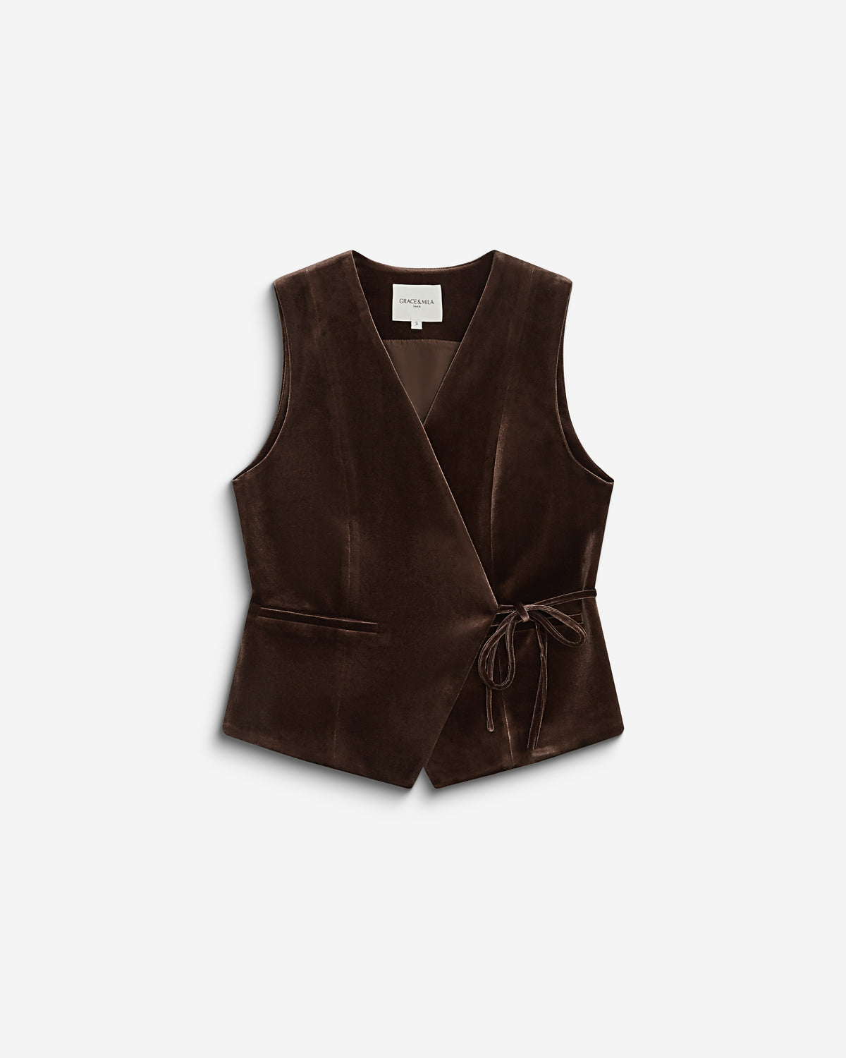 Gilet tailleur velours sans manches à nouer chocolat Benny