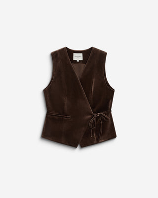 Gilet tailleur velours sans manches à nouer chocolat Benny