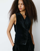 Gilet tailleur velours sans manches à nouer noir Benny