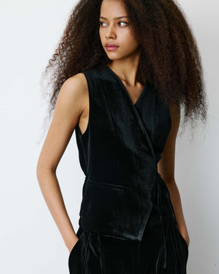Gilet tailleur velours sans manches à nouer noir Benny
