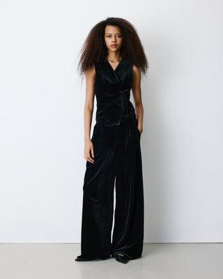 Gilet tailleur velours sans manches à nouer noir Benny