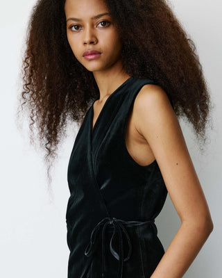 Gilet tailleur velours sans manches à nouer noir Benny