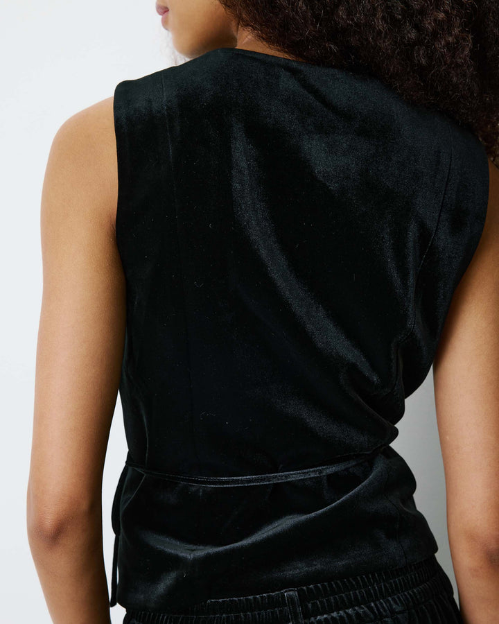 Gilet tailleur velours sans manches à nouer noir Benny