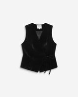 Gilet tailleur velours sans manches à nouer noir Benny