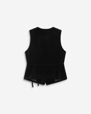 Gilet tailleur velours sans manches à nouer noir Benny
