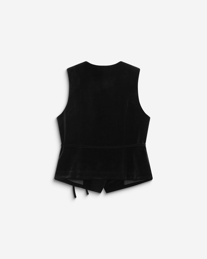 Gilet tailleur velours sans manches à nouer noir Benny