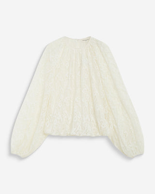 Blusa fluida de encaje con mangas abullonadas ecru Beth