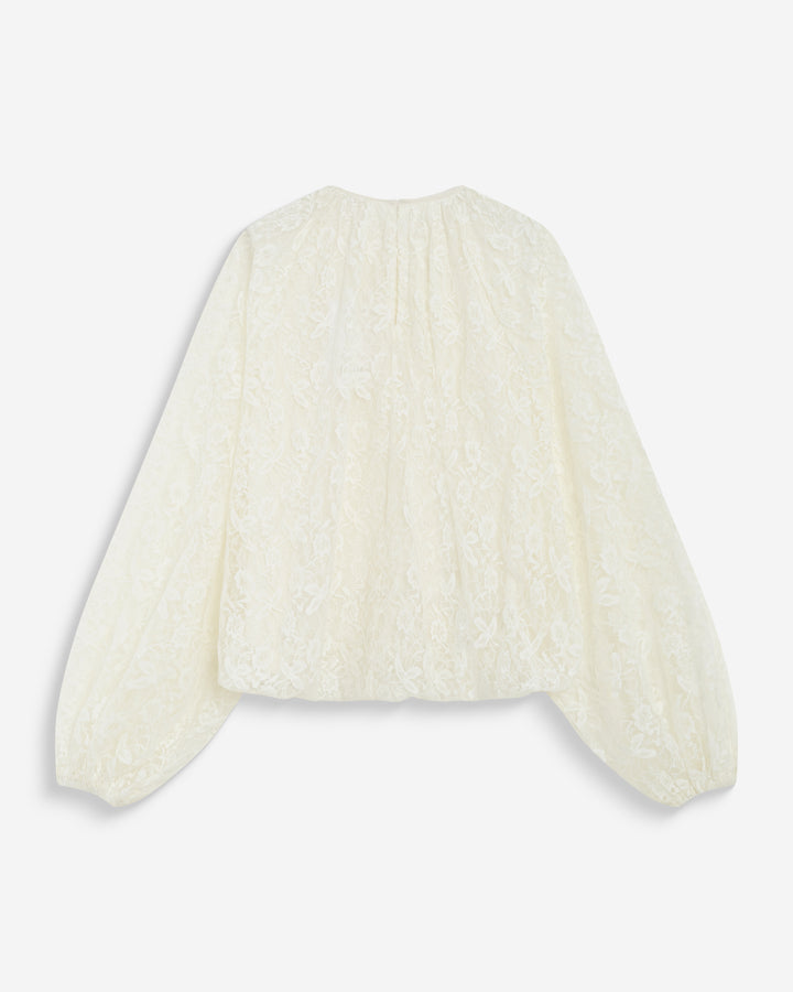 Blusa fluida de encaje con mangas abullonadas ecru Beth