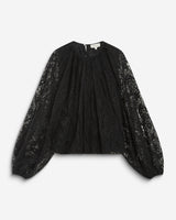 Blouse fluide en dentelle manches bouffantes noir Beth