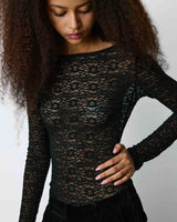 Body seconde peau en dentelle manches longues noir Bolero