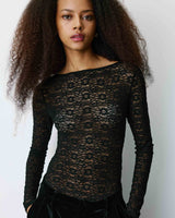 Body seconde peau en dentelle manches longues noir Bolero