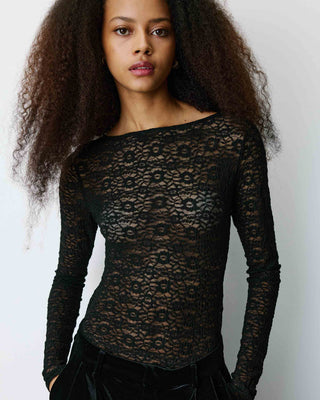 Body seconde peau en dentelle manches longues noir Bolero