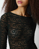 Body seconde peau en dentelle manches longues noir Bolero