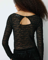 Body seconde peau en dentelle manches longues noir Bolero