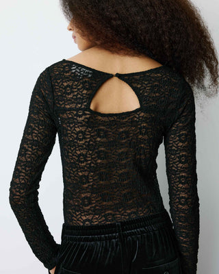 Body seconde peau en dentelle manches longues noir Bolero