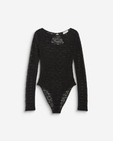 Body seconde peau en dentelle manches longues noir Bolero