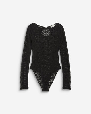 Body seconde peau en dentelle manches longues noir Bolero