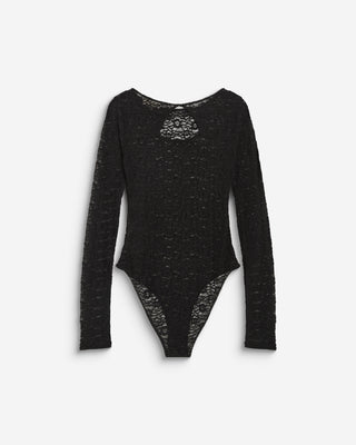 Body seconde peau en dentelle manches longues noir Bolero