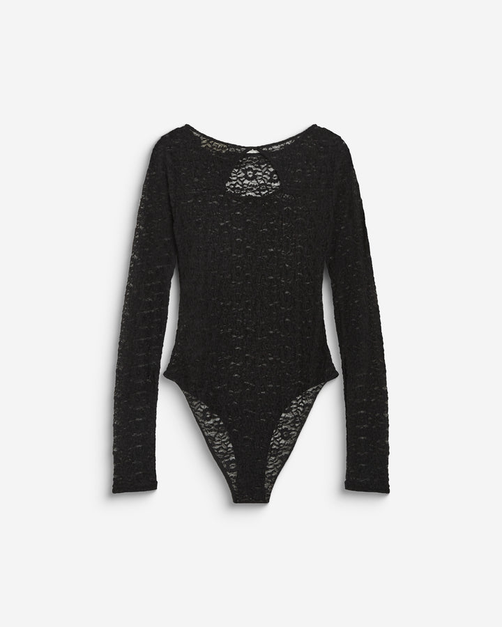 Body seconde peau en dentelle manches longues noir Bolero
