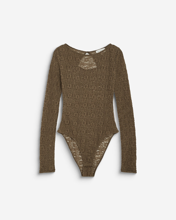 Body seconde peau en dentelle manches longues olive Bolero