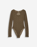 Body seconde peau en dentelle manches longues olive Bolero