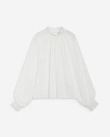 Blusa amplia plisada con cuello de encaje marfil Brietta
