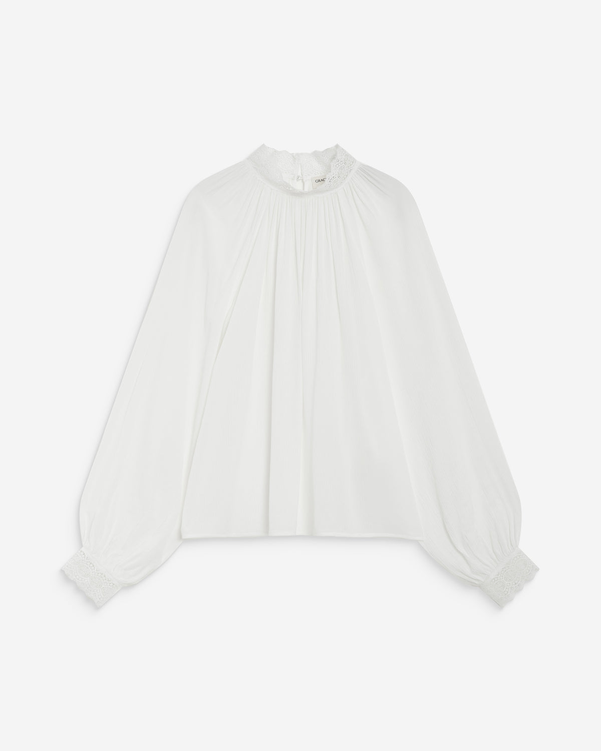 Blusa amplia plisada con cuello de encaje marfil Brietta