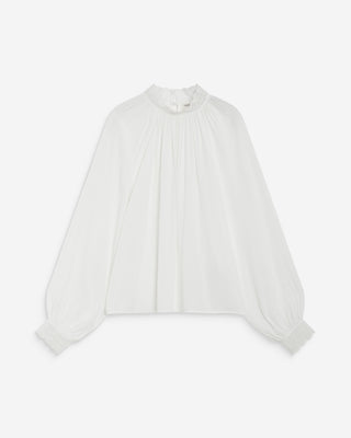 Blusa amplia plisada con cuello de encaje marfil Brietta