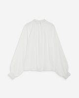 Blusa amplia plisada con cuello de encaje marfil Brietta