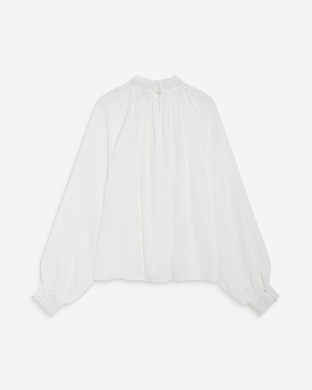 Blusa amplia plisada con cuello de encaje marfil Brietta