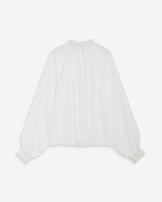 Blusa amplia plisada con cuello de encaje marfil Brietta