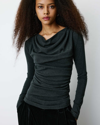 Top drapé manches longues col bénitier anthracite Biscotte