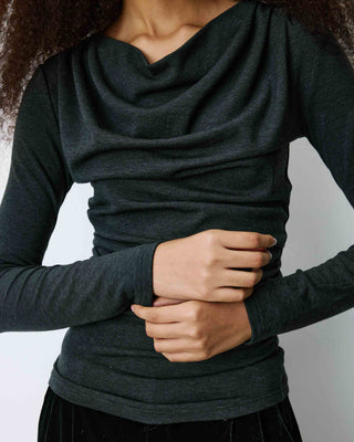 Top drapé manches longues col bénitier anthracite Biscotte